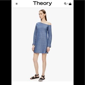 Theory one shoulder chambray dress in 00